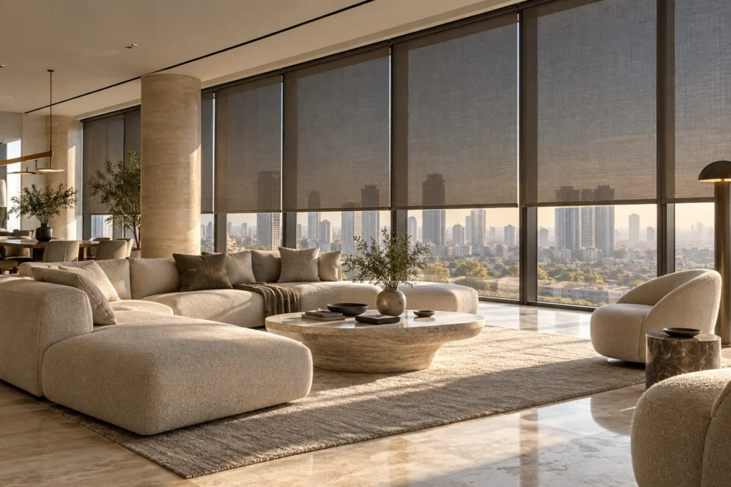 پرده سولار اسکرین در فضای مدرن و نورگیر