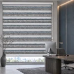 پرده زبرا طرح ابری زیو کد 6547 آبی طوسی در دکوراسیون اداری مدرن