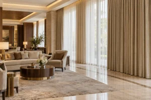 پرده کندسوز چندلایه در لابی لوکس هتل